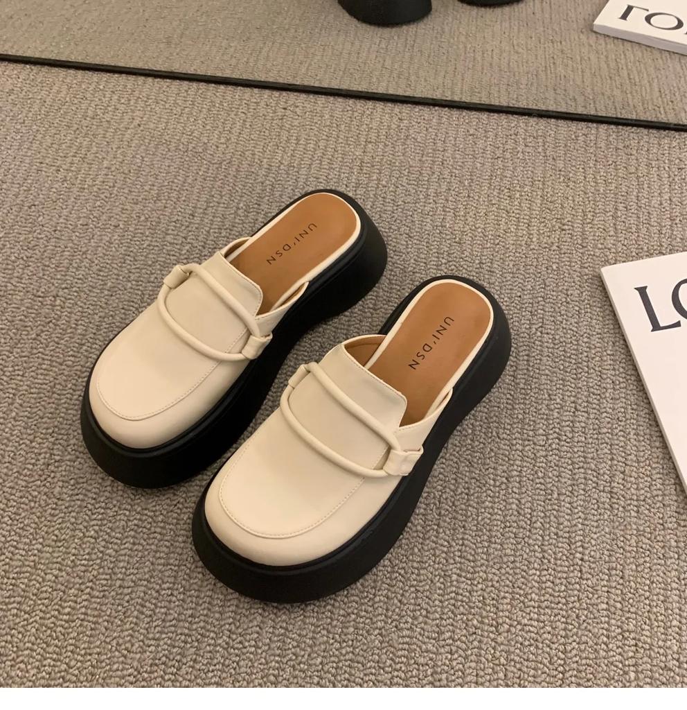 Модные женские тапочки, мюли в британском стиле, высокие сандалии из искусственной кожи, женские полутапочки с толстой подошвой, летние женские мокасины