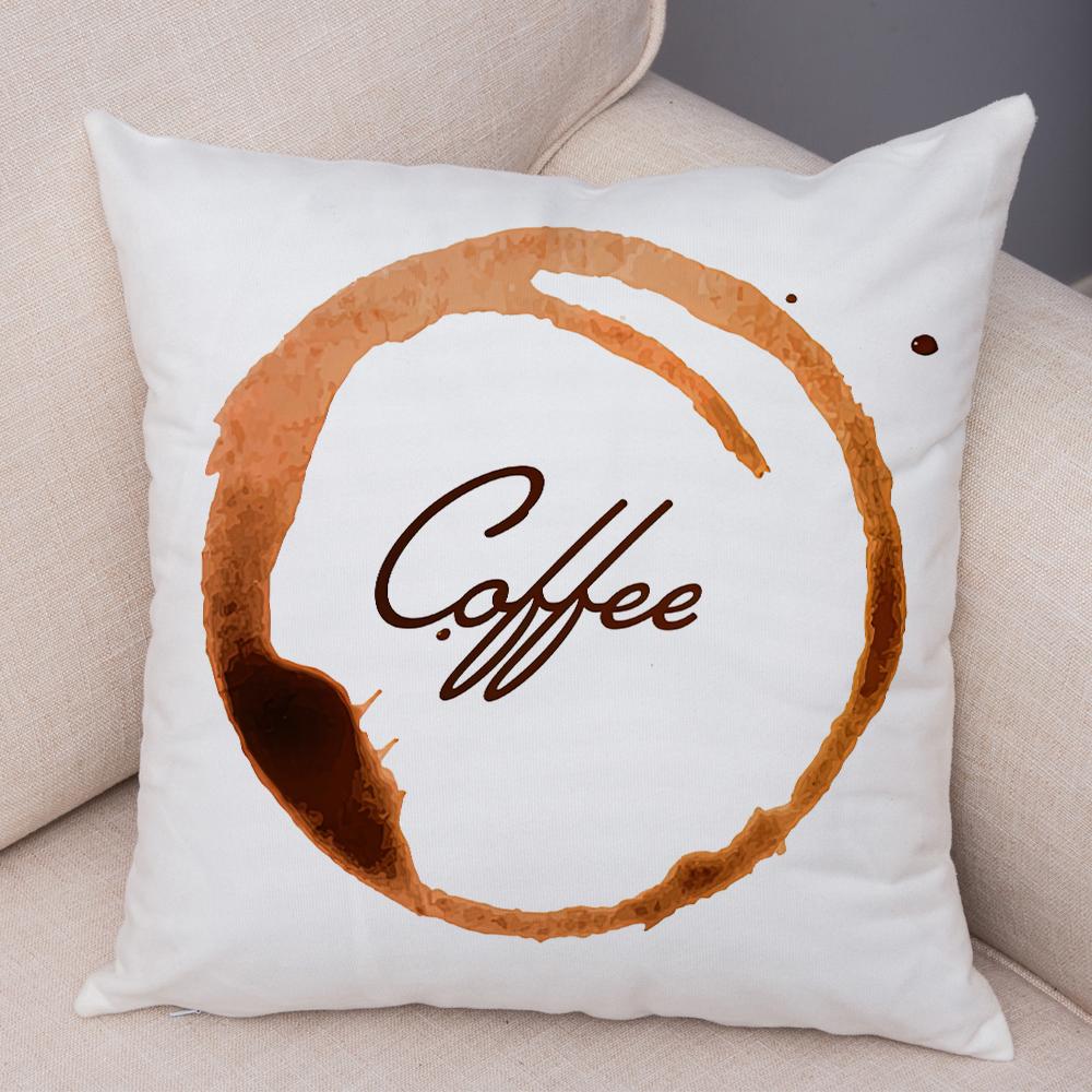 Coffee Theme Cushion Cover Artistic Coffee Stain Ring Print Soft Fabric Living Room Sofa Home Decor Pillow Case