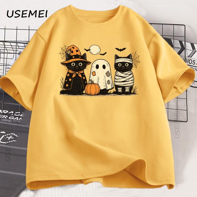 Black Cat Pumpkin Tshirt Ghots Gothic Fall Cat Mama T Shirt Halloween Spooky Season Pritned Tshirt Unisex Cotton Short Sleeve