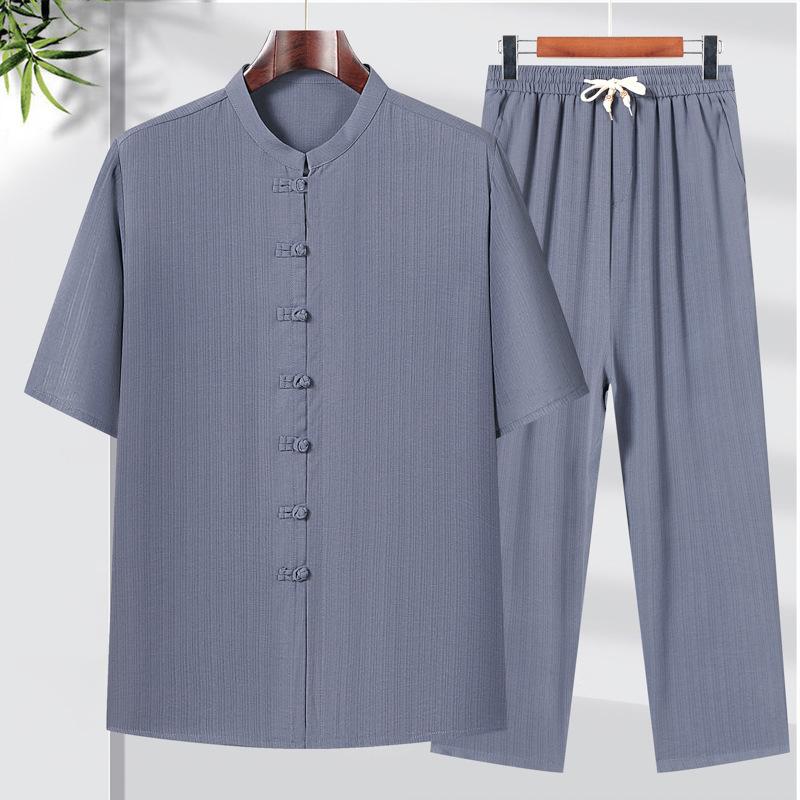 Tang Suit Men's Summer Shirt Chinese Style Grandpa Short-sleeved Middle-aged and Elderly Hanfu Elderly Clothes Dad Suit