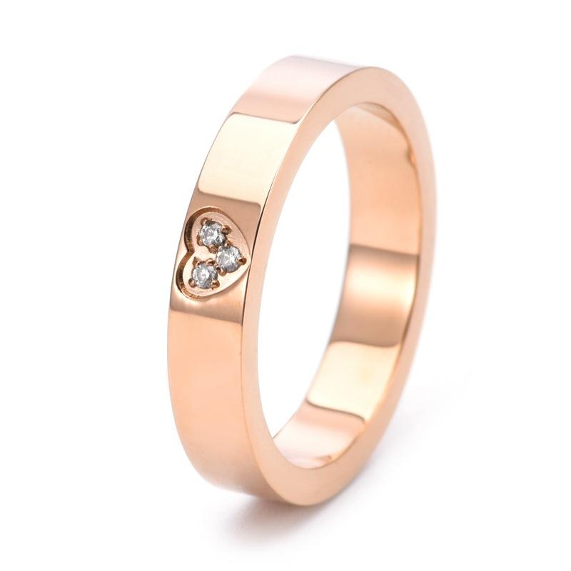 Simple Women's Diamond-set 18K Gold Love Ring Cute Childlike Engagement Wedding European and American Jewelry