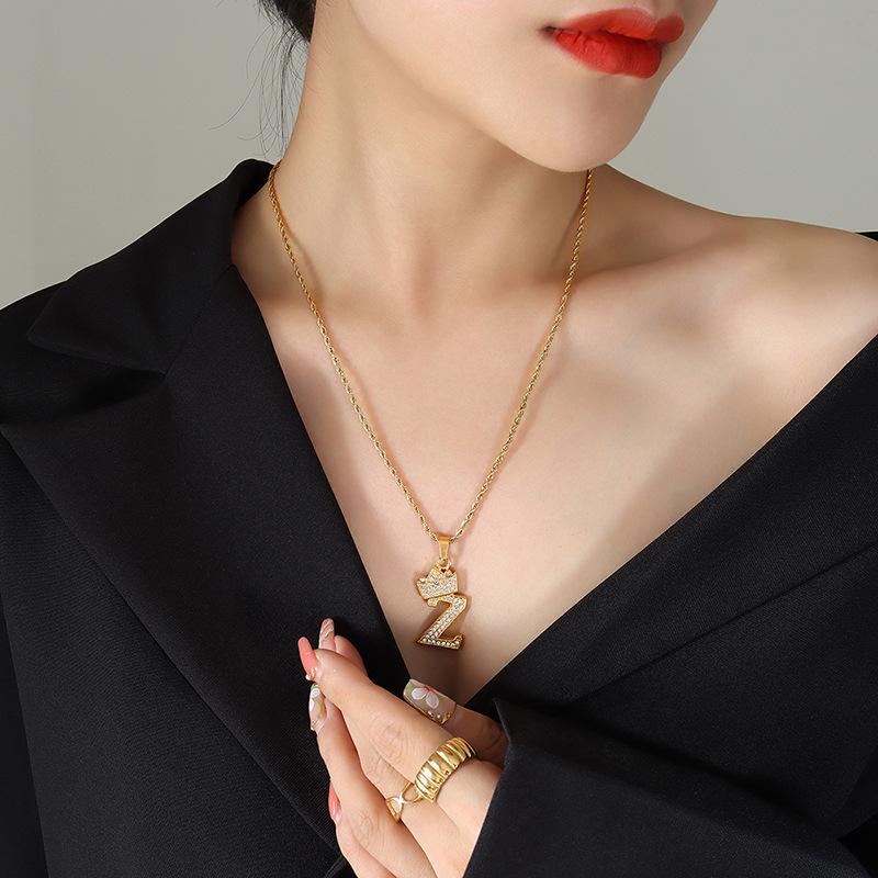Smart Crown Necklace Korean Version Creative Fashion Design Zircon 26 Letter Pendant Gold-Plated Collarbone Chain Jewelry