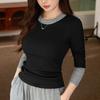 High-end Design, Stylish and Contrasting Color T-shirt, Women's Long-sleeved Autumn New Pure Cotton Bottoming Shirt