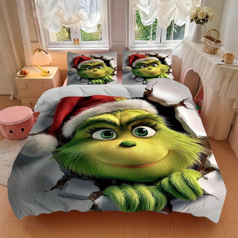 Christmas Grinch Bedding 3 Piece Set Hd Print Duvet Cover Pillowcases For Teens Adult Bedroom Decoration Christmas Gift C9211503