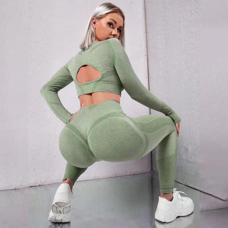 Европейский и американский бесшовный комплект для йоги с высокой посадкой - женский фитнес-костюм из двух частей
