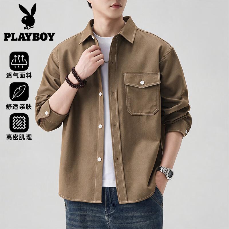 PLAYBOY Men's Casual Loose-Fit Long-Sleeve Shirt Jacket
