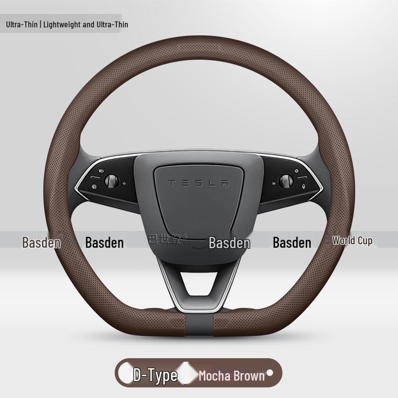Genuine Leather Steering Wheel Cover for Tesla Model Y, 3, X, S