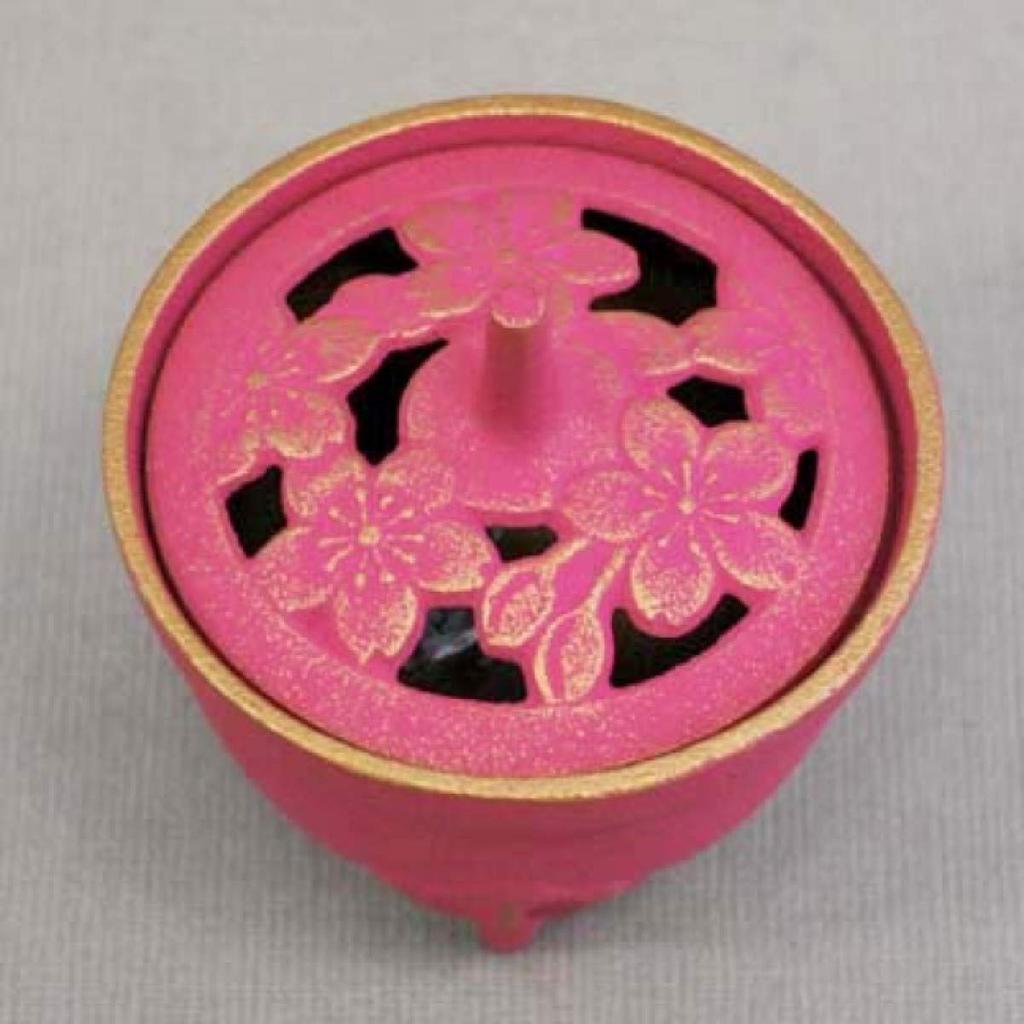 Iwachu Incense Burner Sakura Body Size X H9 29211 Design Accessories Nanbu Ironware Gold/Pink (cm) 8.5