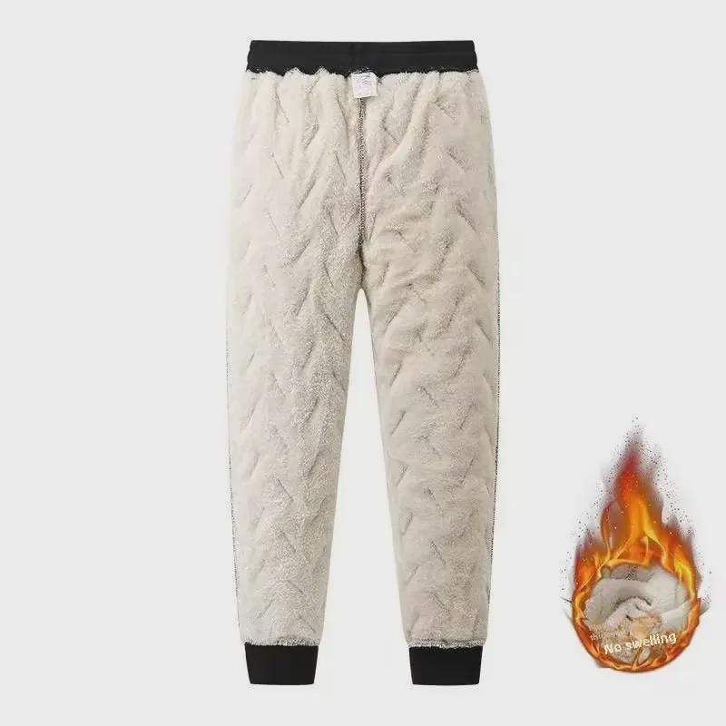 Мужские зимние брюки из толстой плюшевой овчины больших размеров для сноуборда - ветрозащитные и теплые, пуховая хлопковая верхняя одежда