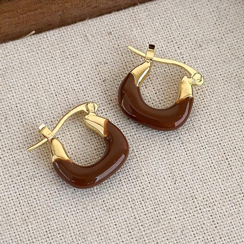 Простые новые коричневые геометрические серьги в стиле ретро с темпераментом, французские серьги, украшения для девочек