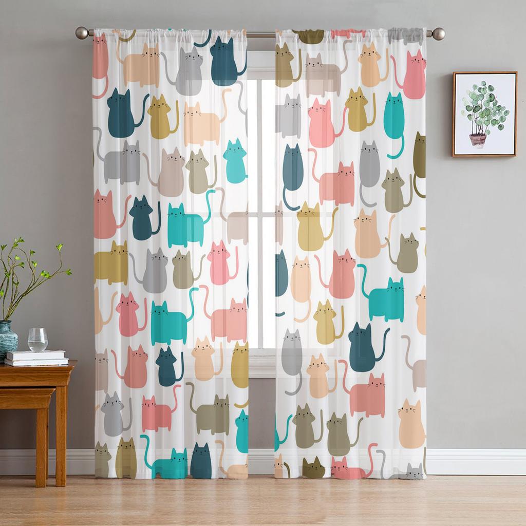 Тюлевые шторы для гостиной, черные милые простые шторы для спальни, кабинета, окна, кухни, балкона, вуали, интерьерные шторы