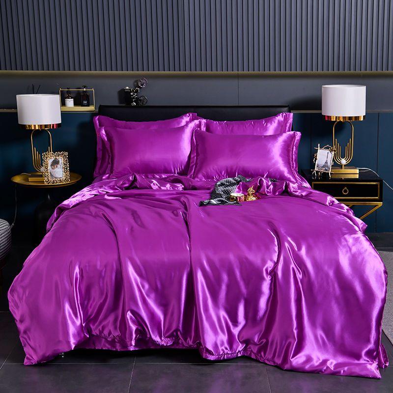 Luxury Blending Natural Mulberry Silk Duvet Cover Set with Fitted Sheet High-end Satin Silky King Size Bedding Set Queen Bed Set