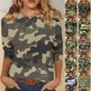 Women's Fashion Casual Seven Sleeve Camouflage Printed Round Neck T-Shirt Top