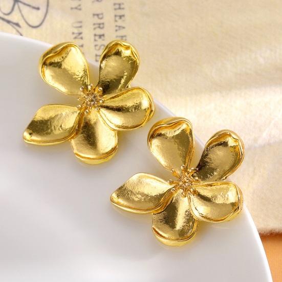 1 пара женских сережек-гвоздиков, золотые 3D-цветочные винтажные серьги-гвоздики, полированные сплавные легкие украшения для ушей для свиданий, выпускного вечера
