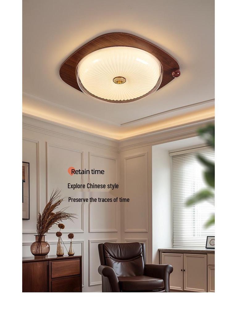 Mid-Century Solid Wood Pumpkin Ceiling Light for Bedroom or Study Room