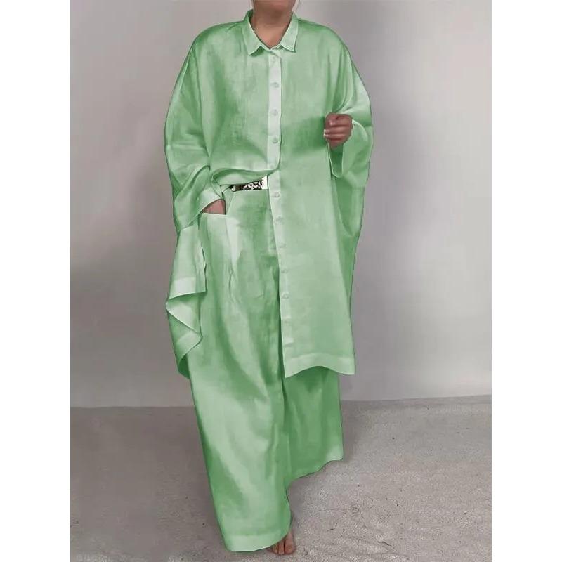 Весна и осень Повседневный свободный однотонный костюм с длинным рукавом и широкими брюками