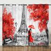 3D Print Modern City Lovers Paris Eiffel Tower Maple Leaf 2 Pieces Curtain for Living Room Bedroom Kitchen Office Decor 2024