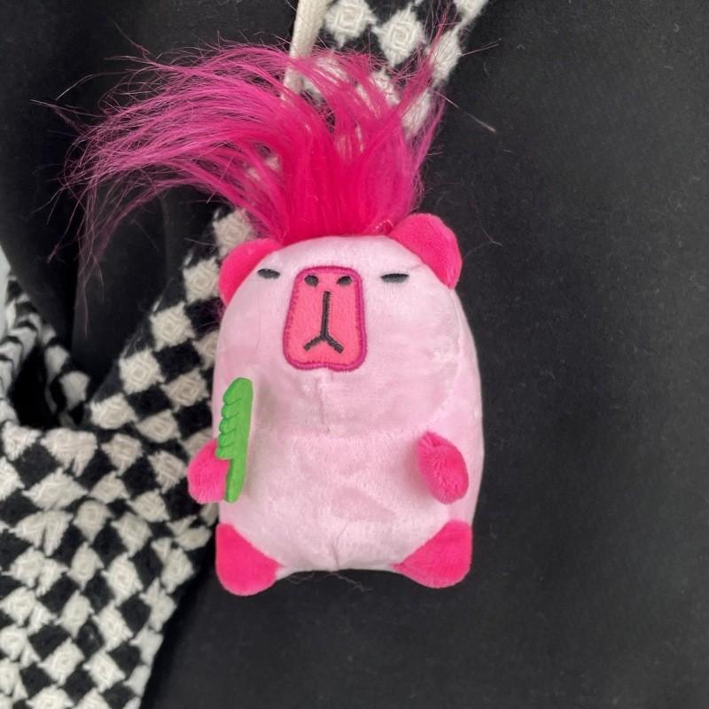 Green Guitar Capybara Plush Toy Short Fur Musical Student Backpack Keychain Cute Collectible Gift