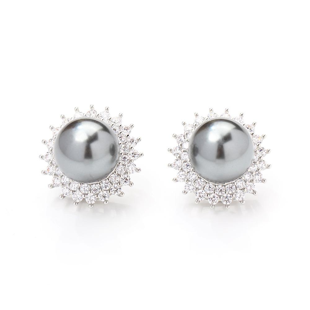 Серьги-гвоздики из стерлингового серебра 925 пробы, two-color pearl stud earrings with elegant golden pearl, держатель для цветов с микро-инкрустацией цирконами, легкая роскошь, высококачественные