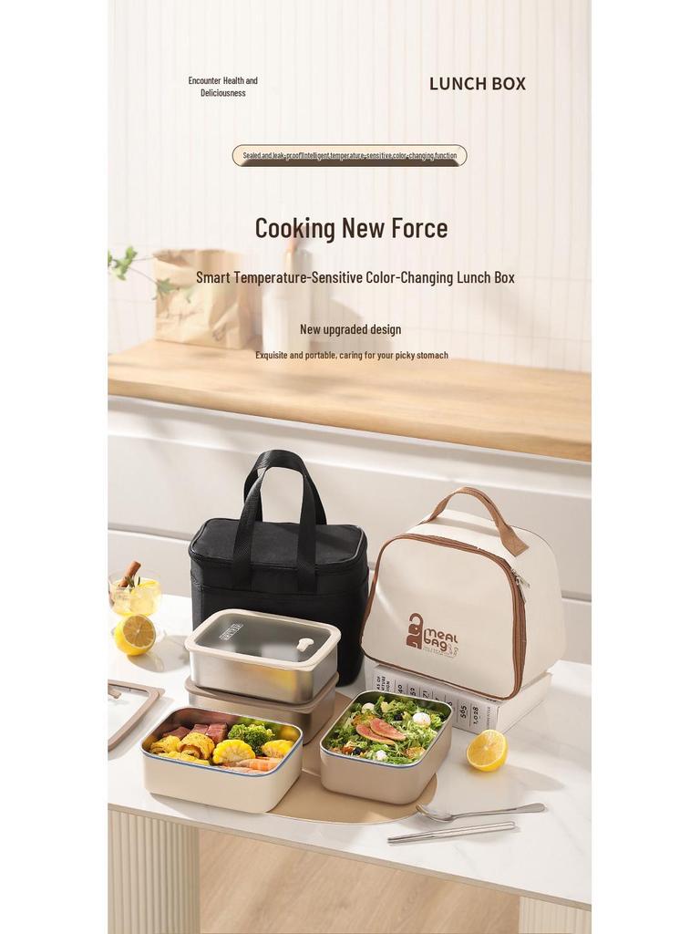 Корейский квадратный ланч-бокс из нержавеющей стали 304 с герметичной стеклянной крышкой - Подходит для микроволновой печи