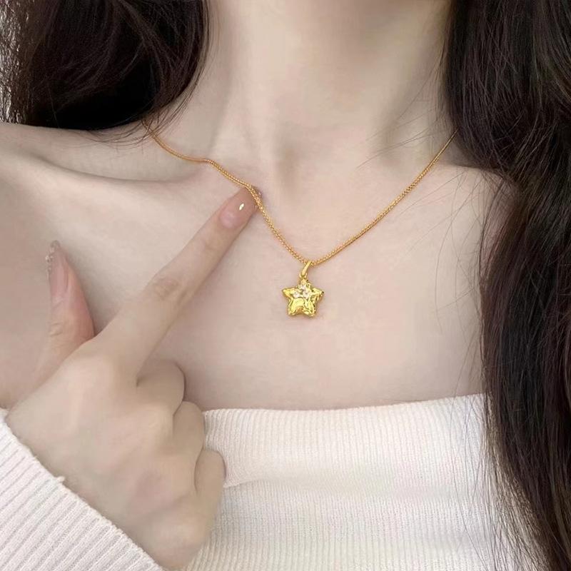 Роскошный кулон из чистого золота 24K 9999, настоящий золотой, Древняя Звезда-Молот, Женское ожерелье с кулоном в виде пятиконечной звезды