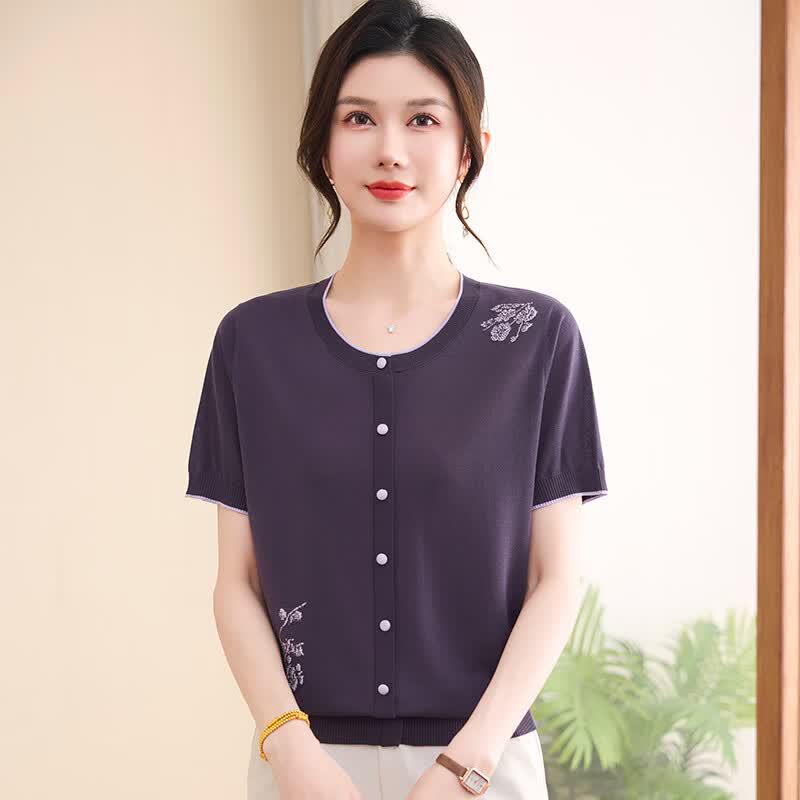 Женский вязаный топ с коротким рукавом и вышивкой из лиоцелла Tencel Hengyuanxiang
