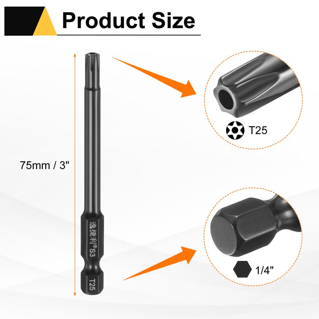 6 шт. Биты Torx T6-T40 1/4" Шестигранный Хвостовик 75 мм/100 мм Сталь S3 Магнитные Звездообразные Биты со Штифтом (Tamper Proof Star) 6-гранные Биты для Шуруповерта