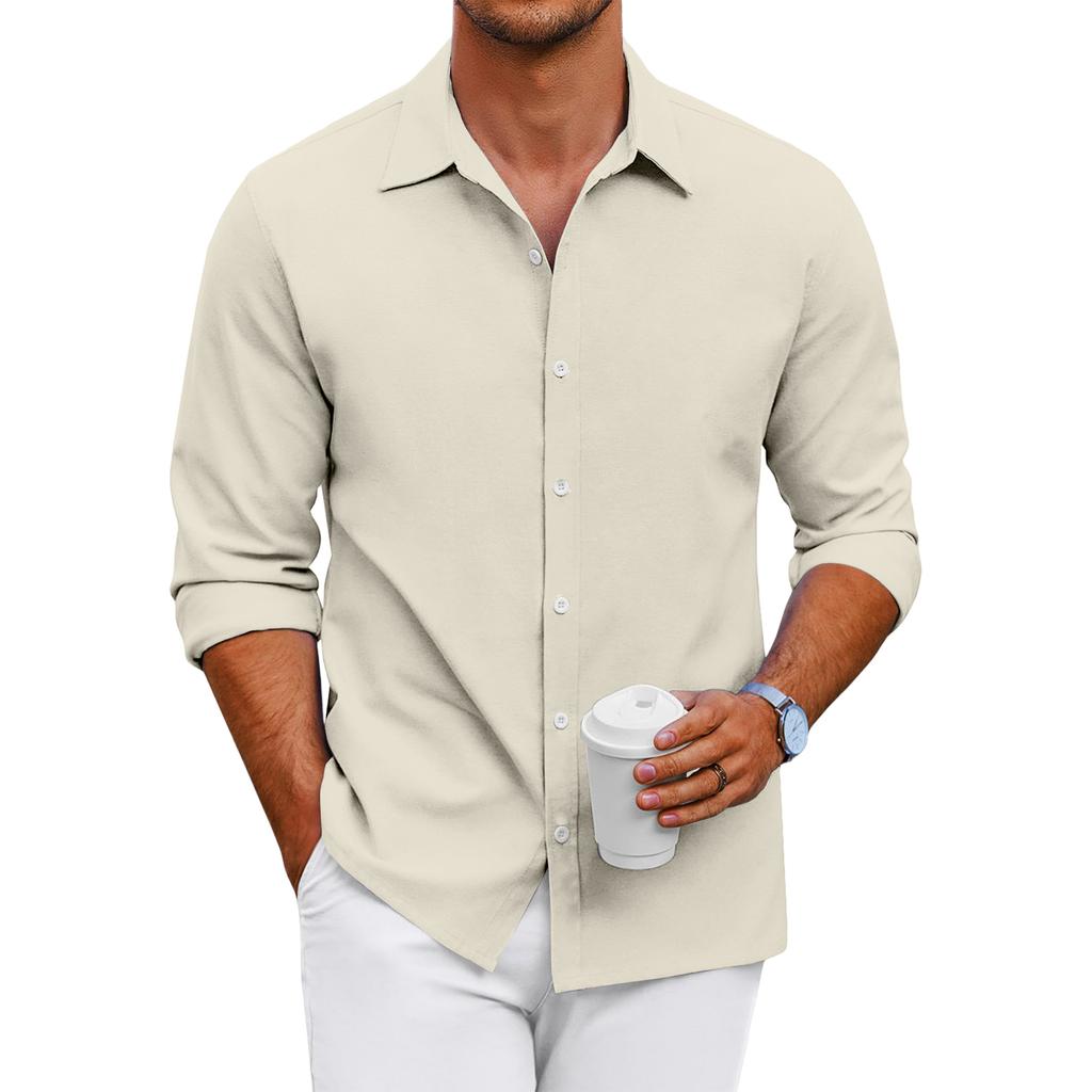 Мужская повседневная рубашка с длинным рукавом свободного кроя на пуговицах