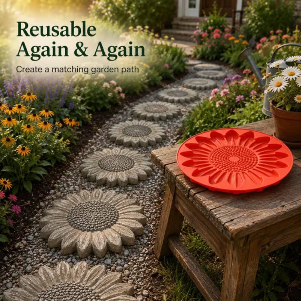 Reusable Sunflower Stepping Casting Mould For Garden Walkway Path Diy Pavement Cement Craft Making Tool Outdoor Yard Ornament
