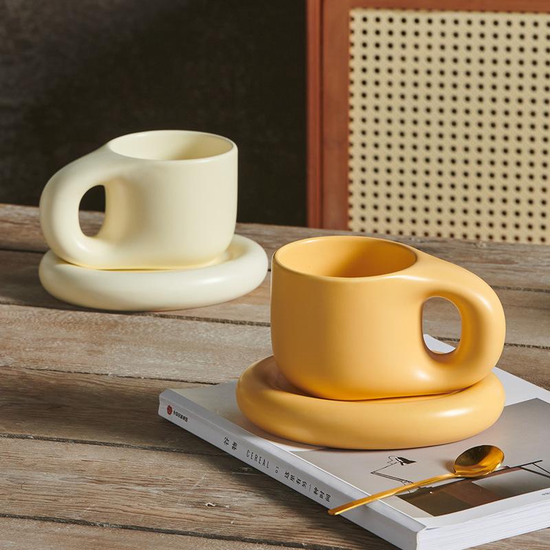 Splash Ink Floriddle Ceramic Mug with Saucer, Coffee Cups and Saucers, Home Office Tea Cup, Korean Cups, 400ml
