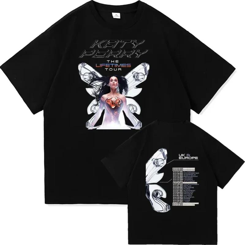 2025 Katy Perry The Lifetimes Tour Печатная Футболка Унисекс Женская Винтажная Эстетика Высококачественная Свободная Хлопковая Футболка Уличная Одежда