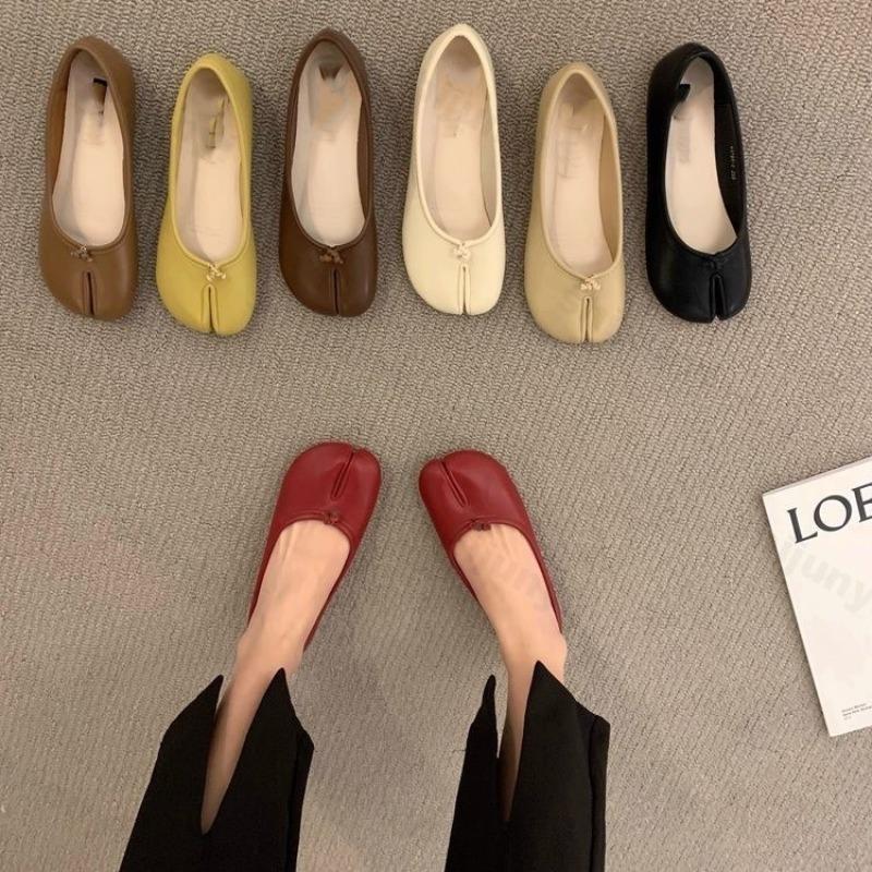 Women Ballet Flats 2026 Spring Summer PU Leather Footwear French Vintage Single Shoes Fashion Lightweight Non-slip Casual Shoes