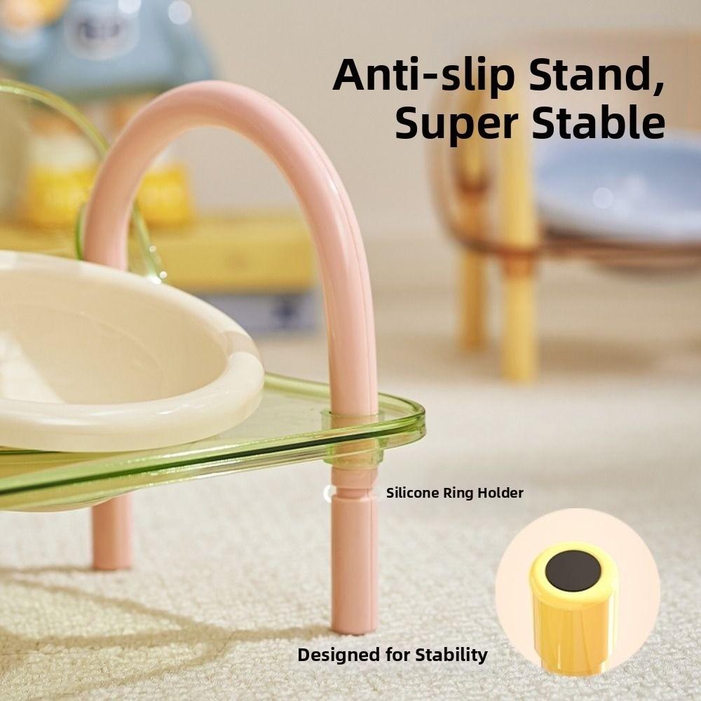 Double Bowls Pet High Footed Bowl Anti-flip Non-Slip Cat Food Water Bowl Detachable Protect Cervical Spine