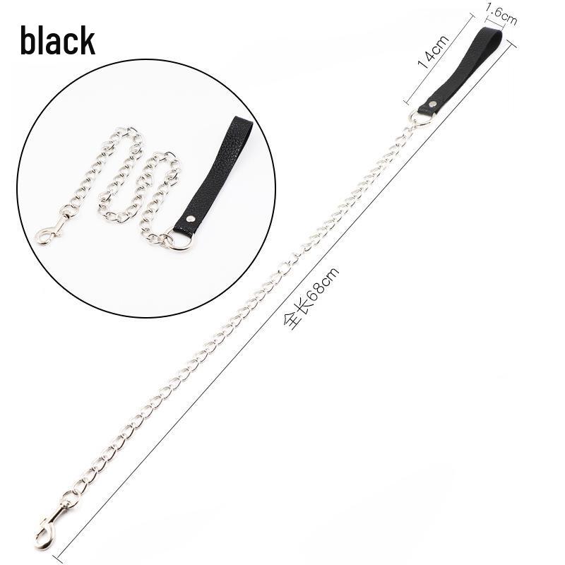 Jiuai SM Leather Collar & Metal Chain Leash - Fun Alternative Adult Sex Toys for Couples