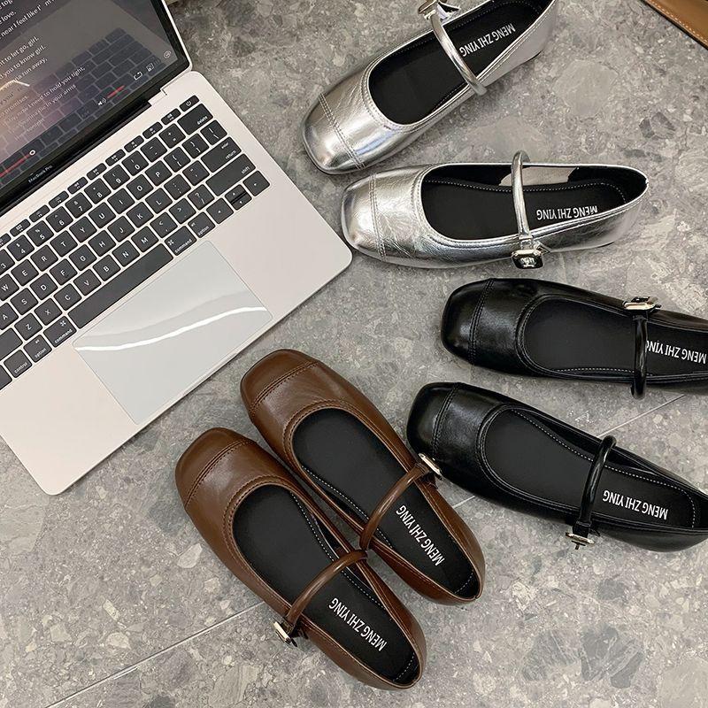 Flat-soled beanie shoes silver small leather shoes French with skirt Mary Jane shoes light mouth single shoes women's 2025 spring and summer explosion