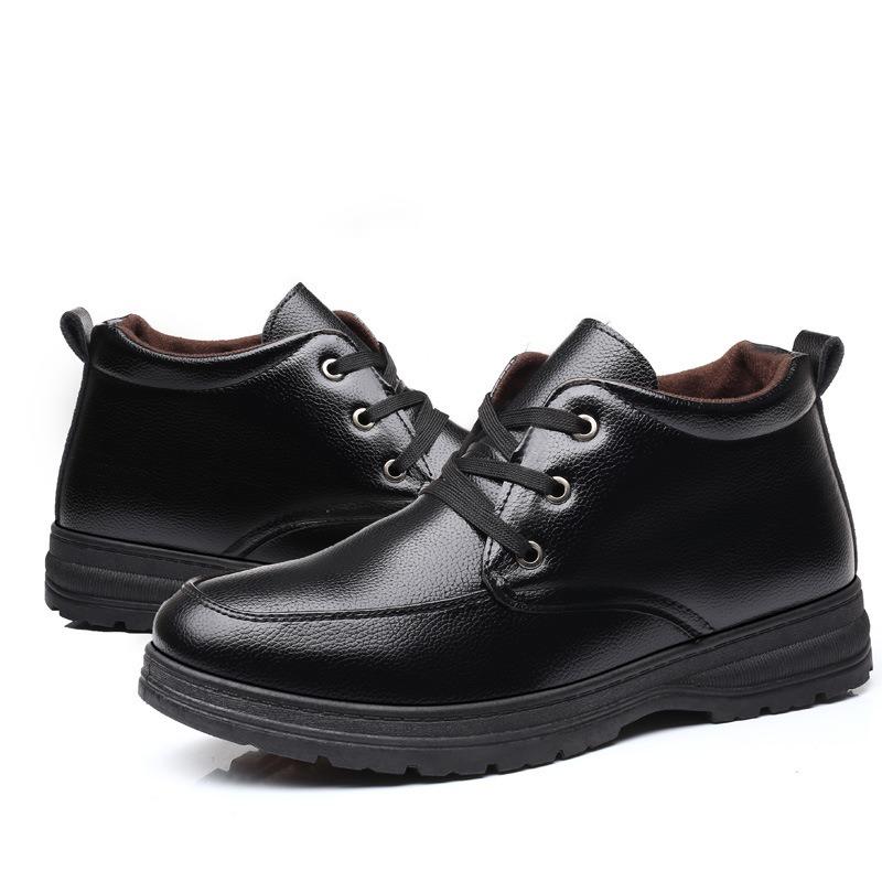 Men's Cotton Shoes with Velvet Warm Real Cowhide Shoes High-top Thick-soled Non-slip Snow Boots