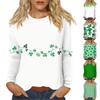 Женская повседневная повседневная рубашка с длинным рукавом. Топ с круглым вырезом и принтом ко Дню Святого Патрика