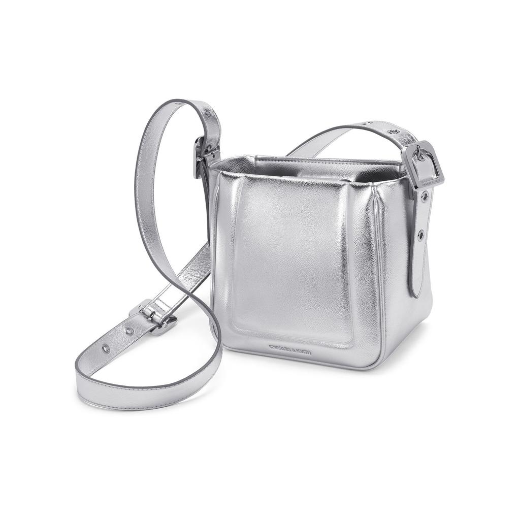 Charles & Keith Soft PU Shoulder Crossbody Bag Medium Women bags Noir Oat Silver CK2-10271304