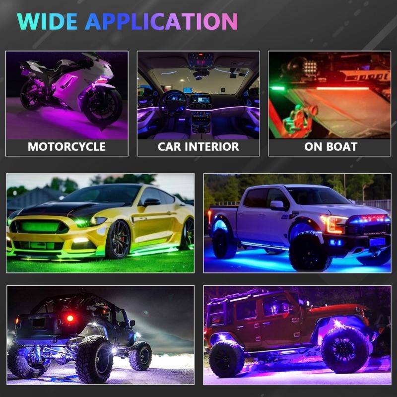 Автомобильная подсветка RGB LED Rock Light Kits Подсветка днища Автомобильные огни Комплект Водонепроницаемый Управление через приложение Автомобильная фара для Автомобиля Квадроцикла Внедорожника