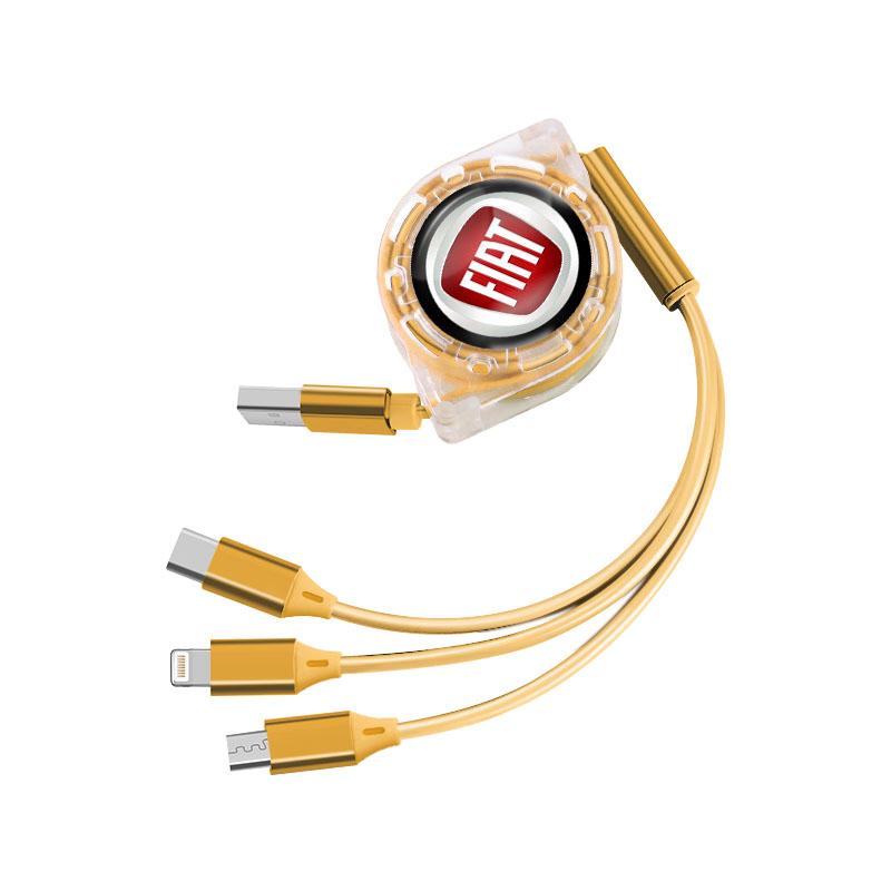 Кабель для быстрой зарядки 3 в 1 с логотипом автомобиля Fiat, USB-кабель Type C Micro USB для Stilo Ducato Panda 500 Pondo Abarth Punto Palio Viaggio