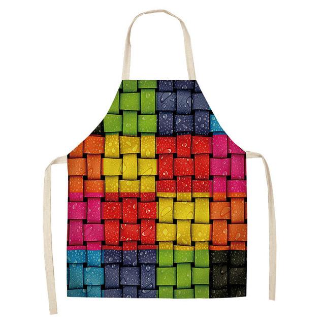 1Pcs Kitchen Apron Rainbow Colorful Geometric Printed Sleeveless Cotton Linen Aprons for Men Women Home Cleaning Tools 55*68cm