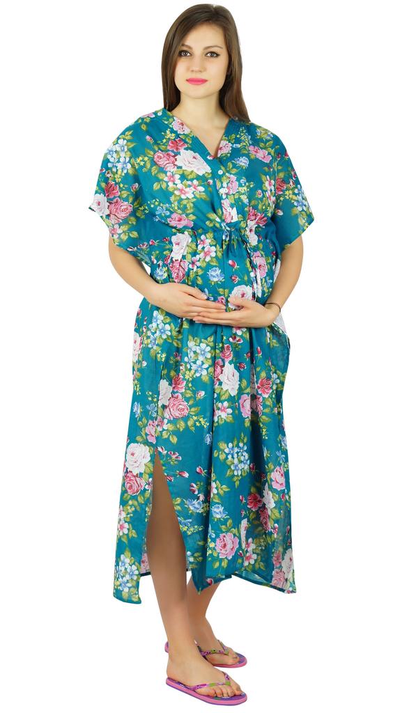 Bimba Nursing Cotton Kaftan Front Buttons Maternity Night Wear Baby Shower