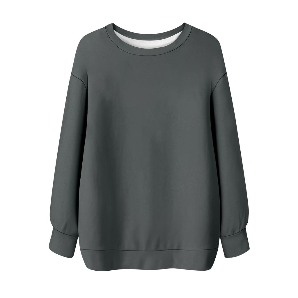 Женская однотонная футболка с круглым вырезом и длинными рукавами, свитшот