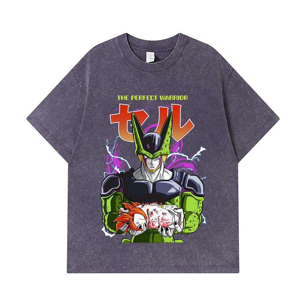 275 GSM Washed T-shirts 100% Cotton Dragon Ball V46 Perfect Cell Print Unisex Heavy Cotton T Shirt