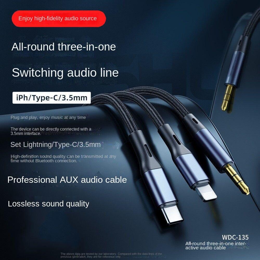 Aux аудиокабель «три в одном», многофункциональный автомобильный аудиокабель Apple Type-C, разъем 3,5 мм