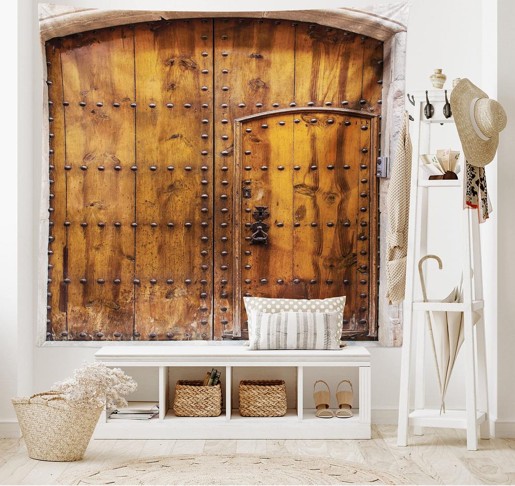 Деревянный гобелен с принтом на дверь сарая в деревенском стиле, домашняя спальня, гостиная, декор стен общежития, тканевый гобелен