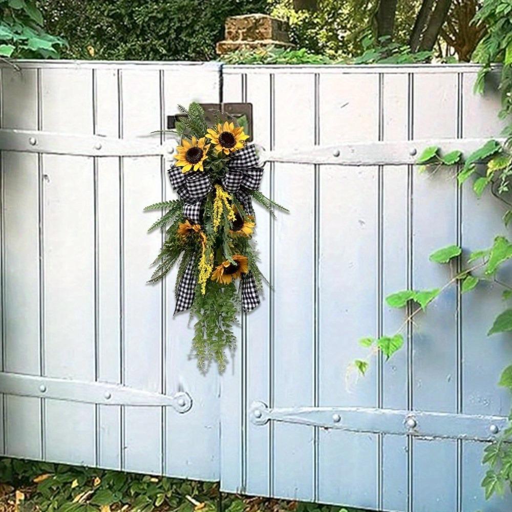 Весенний подсолнух Сваг Подвесной венок на дверь Искусственный венок из подсолнухов Летний каплевидный венок Имитация подсолнуха Подвесной венок Весенний декор