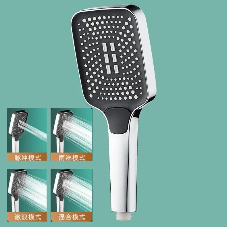 Rainfall Shower Mode 4 Adjustable Head Large Flow Showerhead High Pressure Water Saving Shower Head Bathroom Accessories