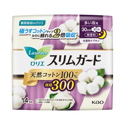 Kaorori Slim Guard Натуральный хлопок 100% Овечий Ночной 300 [Менструальная прокладка с крылышками] 14 штук
