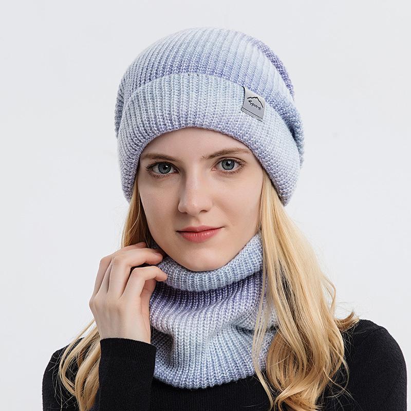Women's Winter Knitted Woolen Warmth Hat Scarf Two Piece Ear Protection Cap